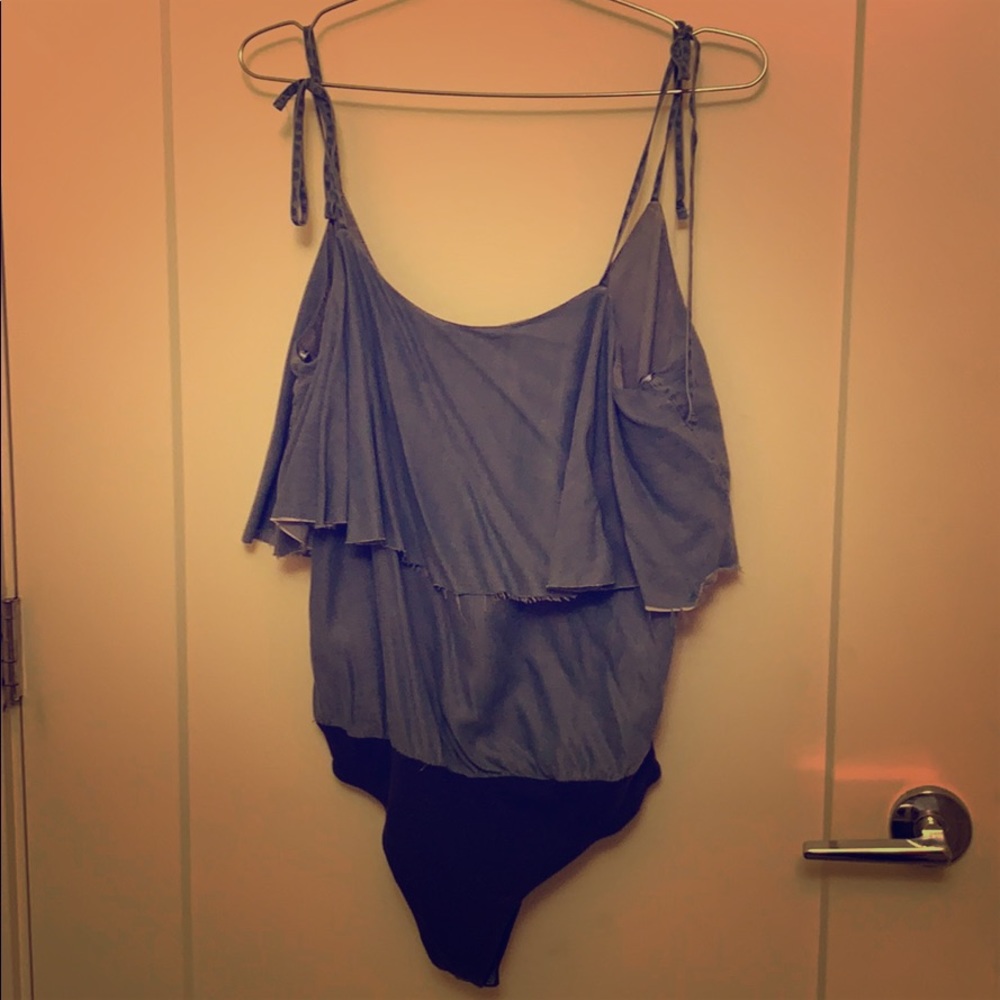 Zara NWT frayed denim body suit